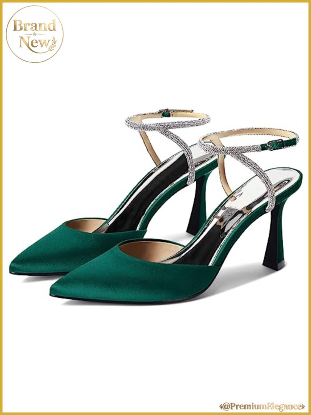 Women's Rhinestone Kitten Heels Satin Pointed Toe Pumps Sparkly Wedding Shoes